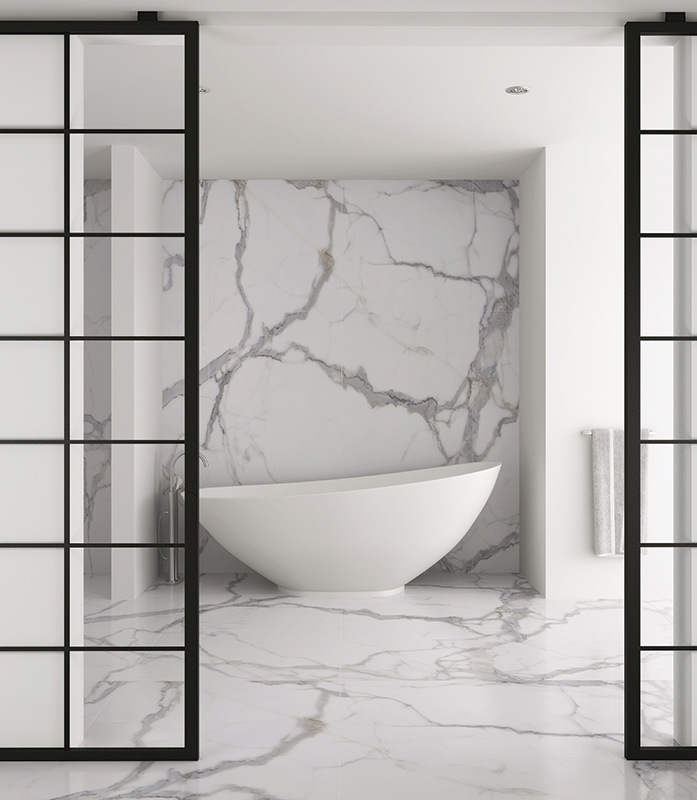 Levantina,Baño con suelo y pared de Kalos Bianco, Techlam, The best in design, Real Estate, Pisos, Diseño