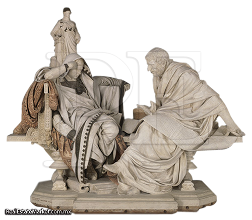 Nero and Seneca, 1904 (after restoration)./ Eduardo Barrón. Emptying mold, plaster, / 135 x 260 x 148 cm.