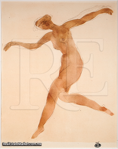 Venus en danza o Venus del aire,<br />1910 Estampa con sello de Museo Rodin, París, en 1945.<br />Impresión heliográfica coloreda a mano sobre papel. ·<br />Auguste Rodin