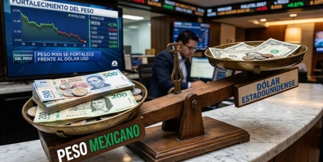 Peso se fortalece y toca los 16.98 por dólar impulsado por el carry trade