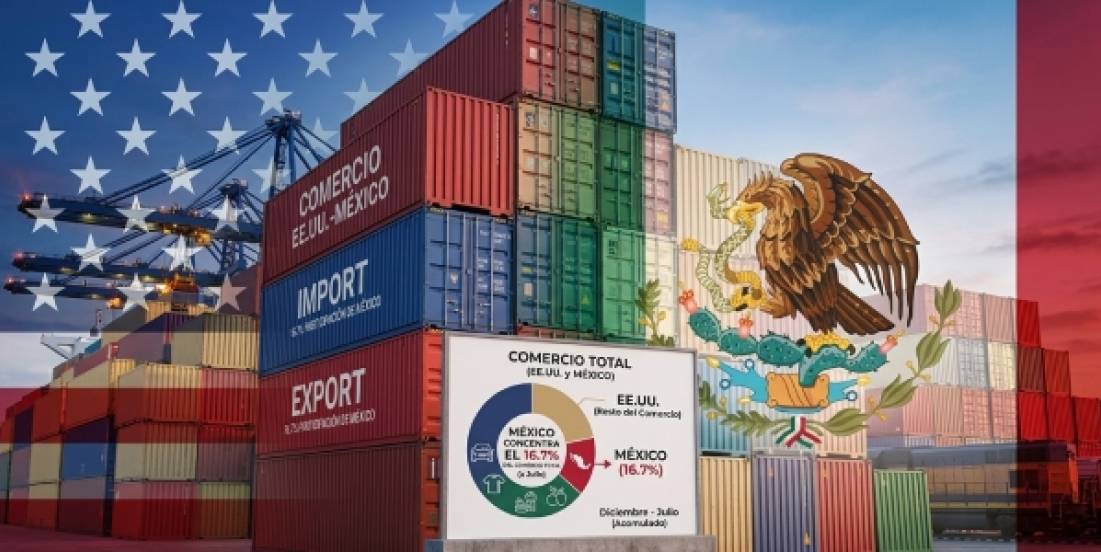 México lidera el comercio total de EE.UU., concentra el 16.7% a julio
